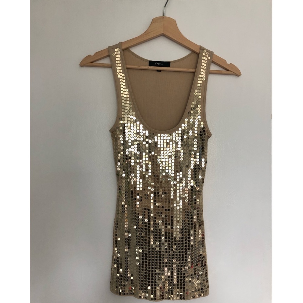 NWOT Express mixed media gold tank top